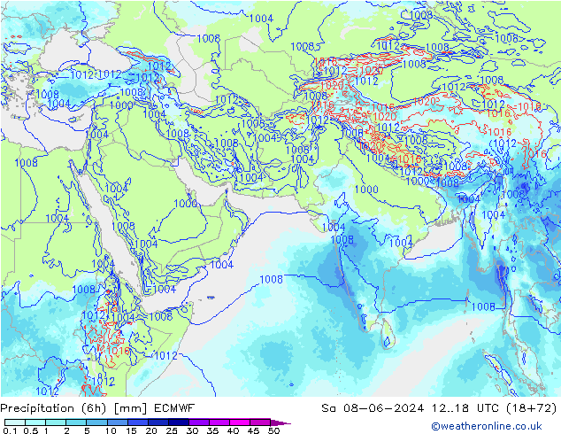 Precipitazione (6h) ECMWF sab 08.06.2024 18 UTC