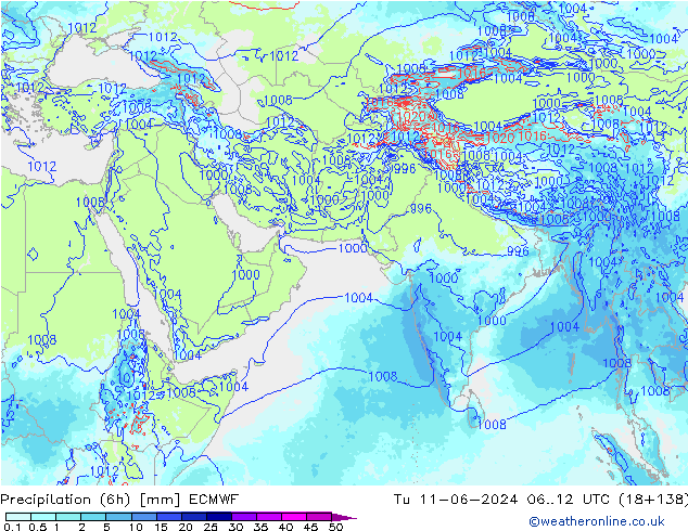 Precipitation (6h) ECMWF Tu 11.06.2024 12 UTC