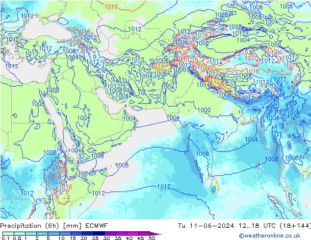 Precipitação (6h) ECMWF Ter 11.06.2024 18 UTC
