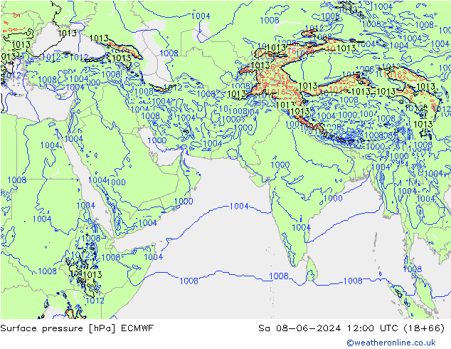 Presión superficial ECMWF sáb 08.06.2024 12 UTC