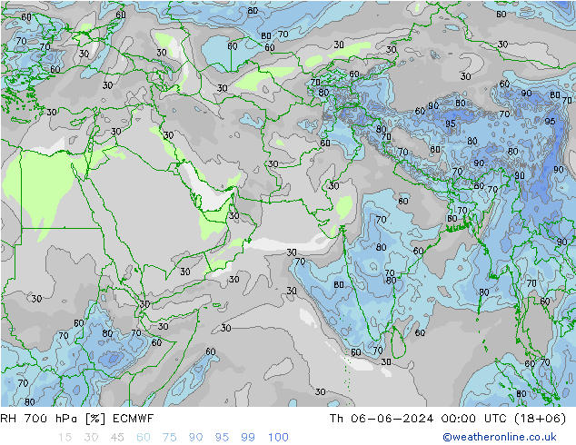 RH 700 hPa ECMWF czw. 06.06.2024 00 UTC