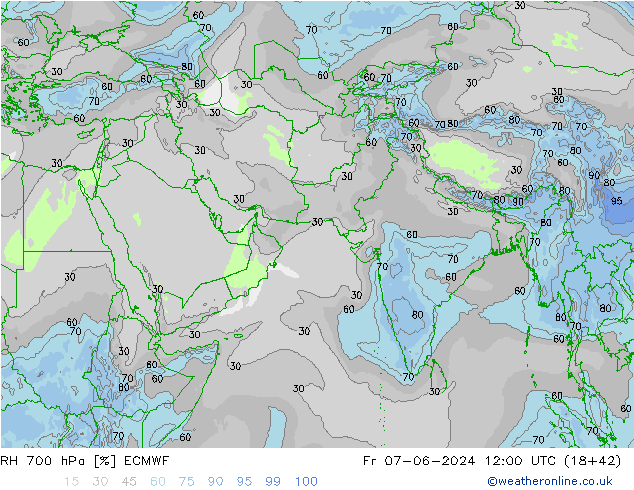 RH 700 гПа ECMWF пт 07.06.2024 12 UTC