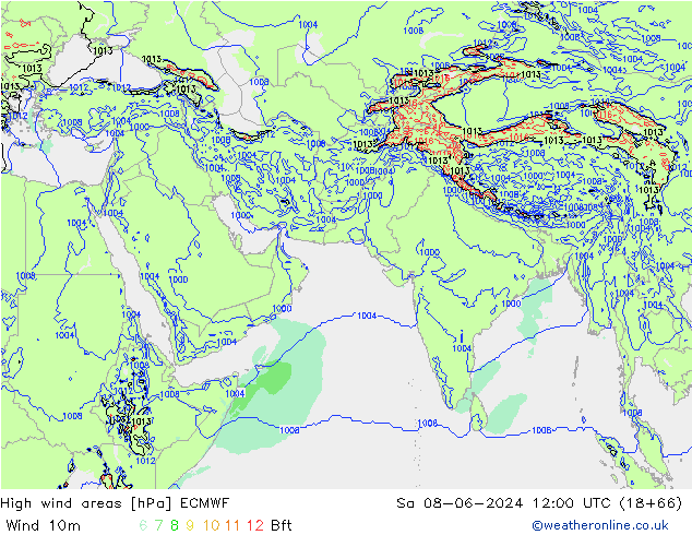 High wind areas ECMWF Sa 08.06.2024 12 UTC