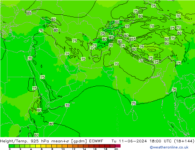 Yükseklik/Sıc. 925 hPa ECMWF Sa 11.06.2024 18 UTC