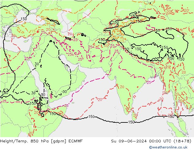 Height/Temp. 850 hPa ECMWF Su 09.06.2024 00 UTC