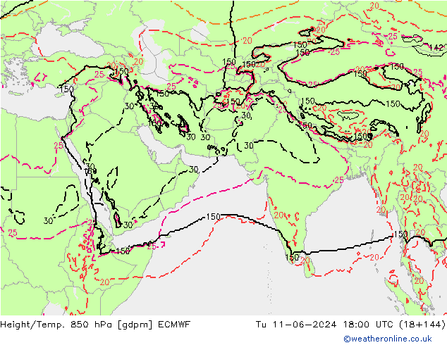 Height/Temp. 850 hPa ECMWF Tu 11.06.2024 18 UTC