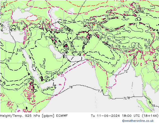 Height/Temp. 925 гПа ECMWF вт 11.06.2024 18 UTC