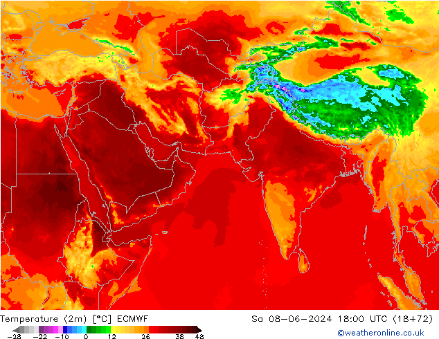 Temperatuurkaart (2m) ECMWF za 08.06.2024 18 UTC