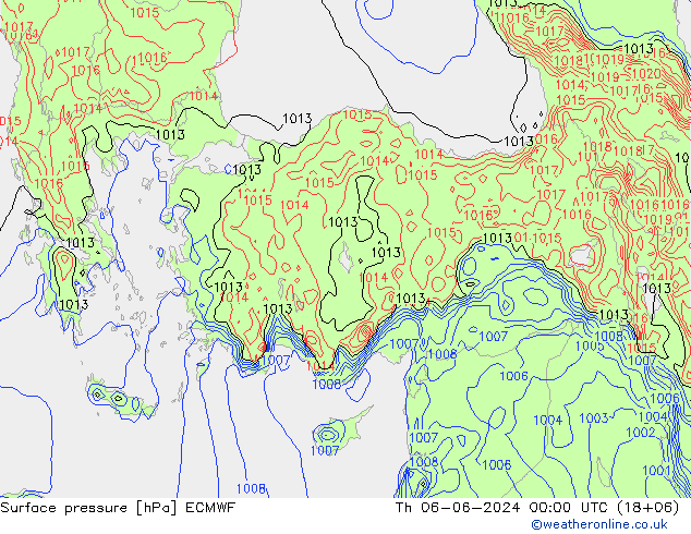 Atmosférický tlak ECMWF Čt 06.06.2024 00 UTC