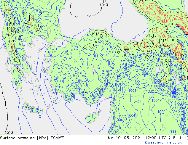 Atmosférický tlak ECMWF Po 10.06.2024 12 UTC