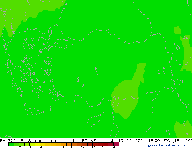 Humidité rel. 700 hPa Spread ECMWF lun 10.06.2024 18 UTC