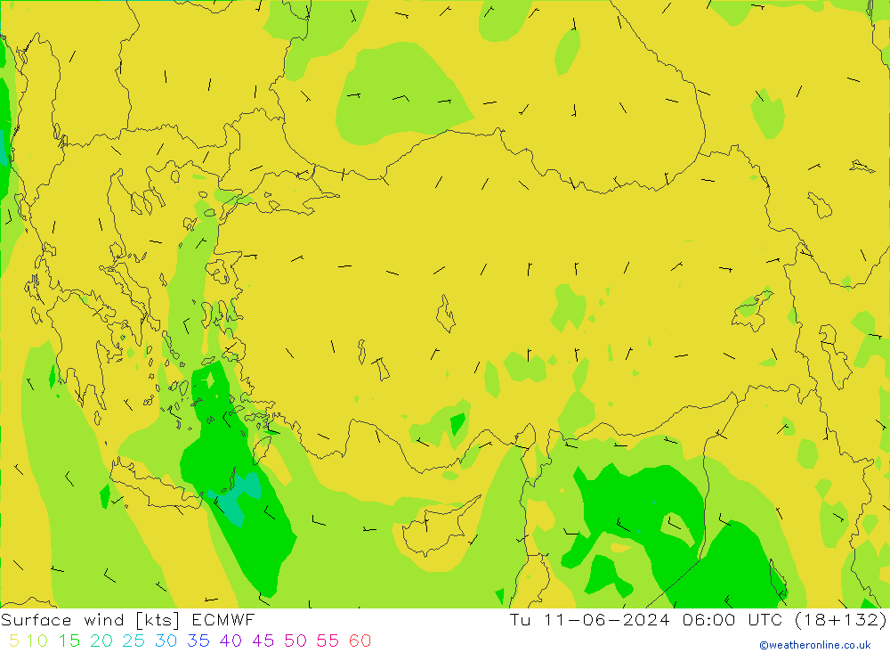 Rüzgar 10 m ECMWF Sa 11.06.2024 06 UTC