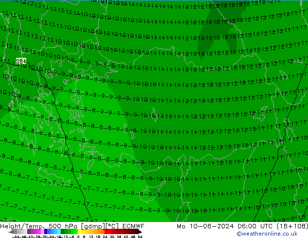 Hoogte/Temp. 500 hPa ECMWF ma 10.06.2024 06 UTC