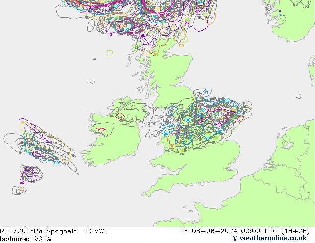 RH 700 hPa Spaghetti ECMWF Th 06.06.2024 00 UTC