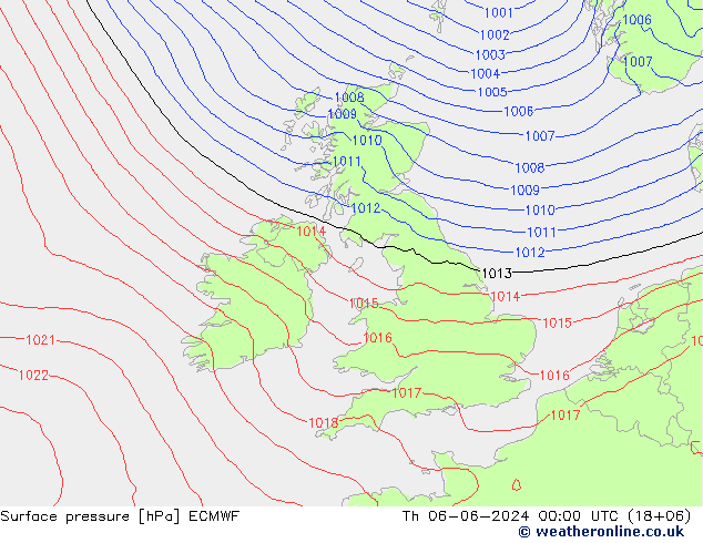 Surface pressure ECMWF Th 06.06.2024 00 UTC