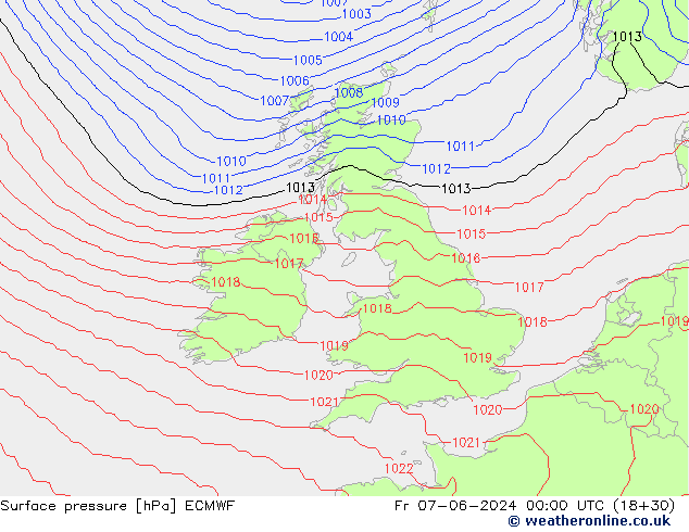 pressão do solo ECMWF Sex 07.06.2024 00 UTC