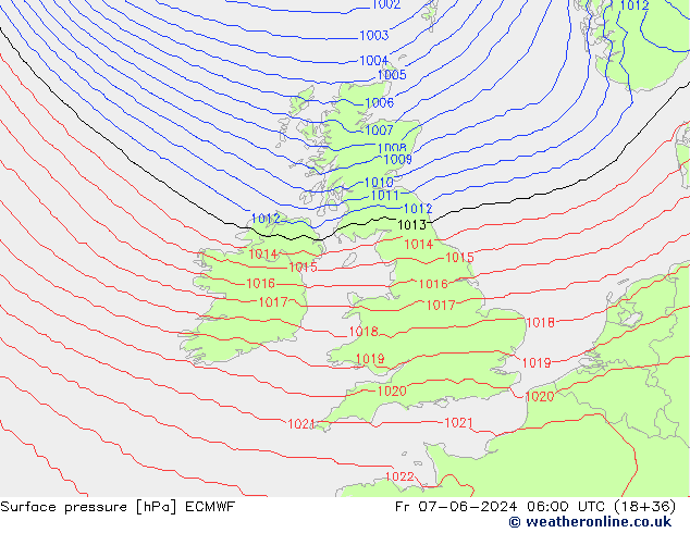 Presión superficial ECMWF vie 07.06.2024 06 UTC