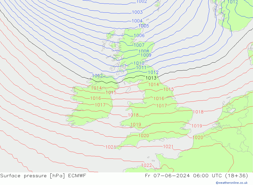 Luchtdruk (Grond) ECMWF vr 07.06.2024 06 UTC