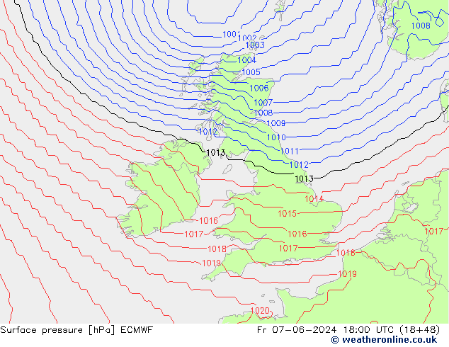 ciśnienie ECMWF pt. 07.06.2024 18 UTC