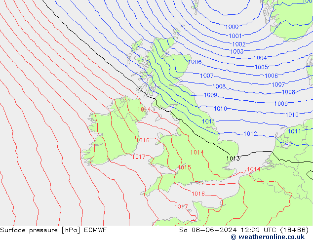 Presión superficial ECMWF sáb 08.06.2024 12 UTC