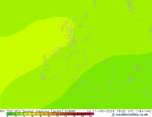 RH 700 hPa Spread ECMWF Tu 11.06.2024 18 UTC