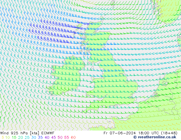 Vento 925 hPa ECMWF ven 07.06.2024 18 UTC