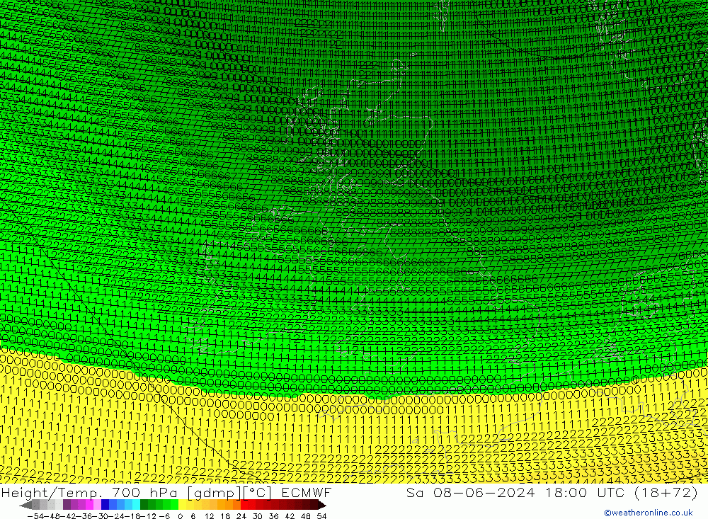 Height/Temp. 700 hPa ECMWF  08.06.2024 18 UTC