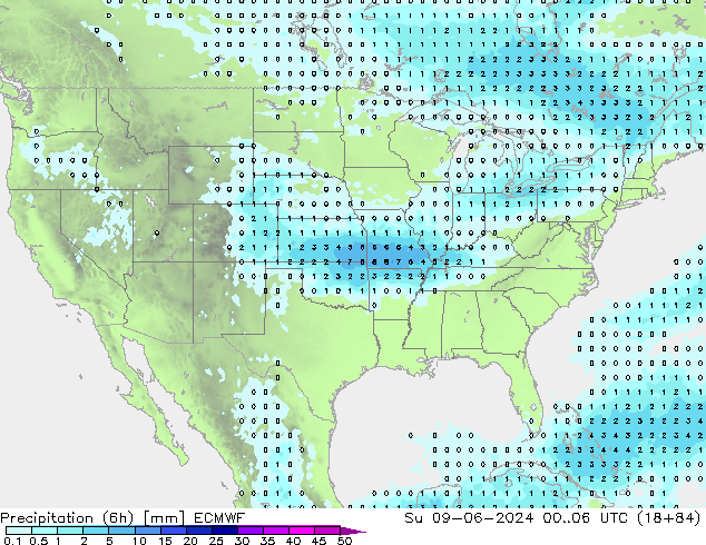 Precipitation (6h) ECMWF Ne 09.06.2024 06 UTC