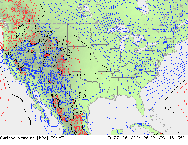 Atmosférický tlak ECMWF Pá 07.06.2024 06 UTC