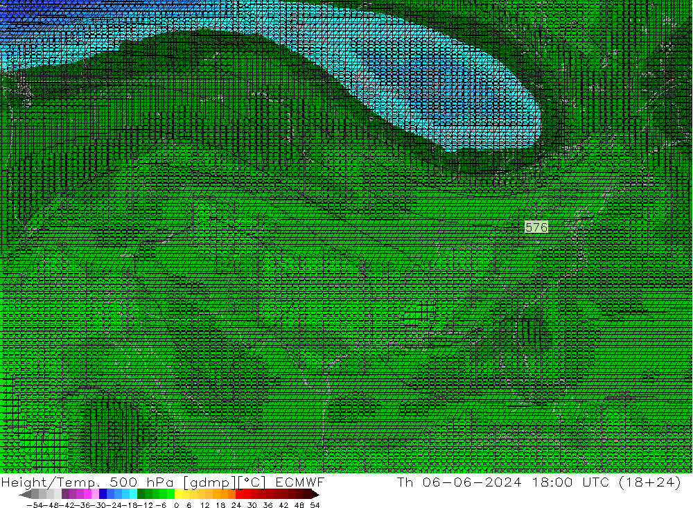 Height/Temp. 500 hPa ECMWF czw. 06.06.2024 18 UTC