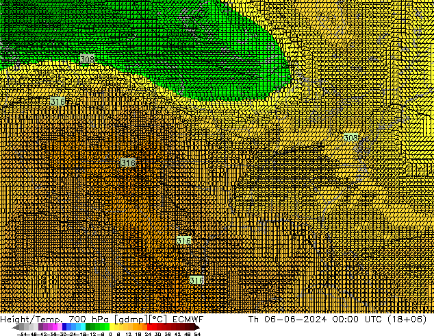 Géop./Temp. 700 hPa ECMWF jeu 06.06.2024 00 UTC