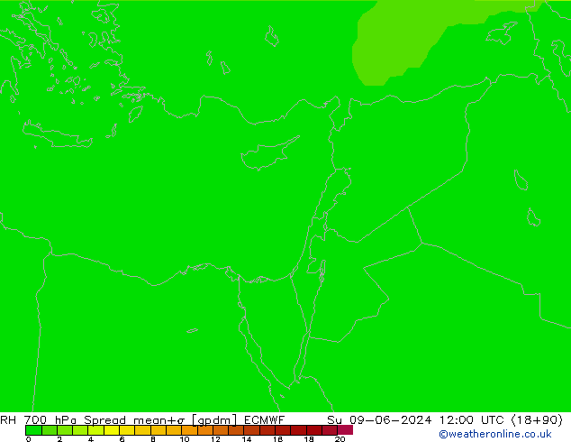 RH 700 hPa Spread ECMWF dom 09.06.2024 12 UTC