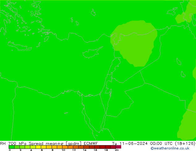 RH 700 hPa Spread ECMWF Ter 11.06.2024 00 UTC