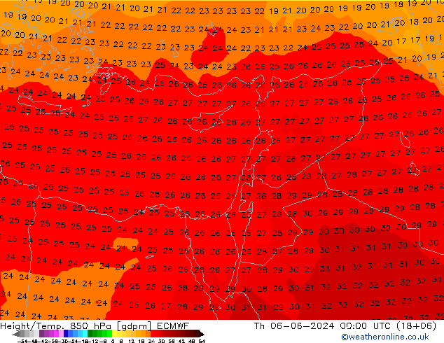 Height/Temp. 850 hPa ECMWF czw. 06.06.2024 00 UTC