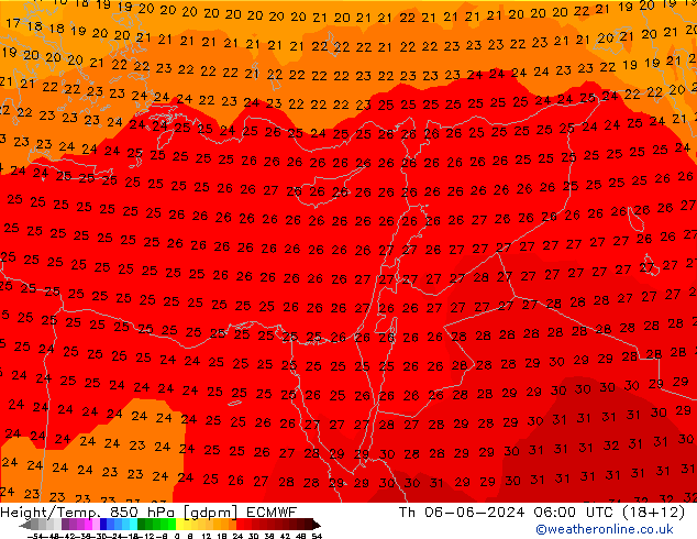 Height/Temp. 850 hPa ECMWF Th 06.06.2024 06 UTC