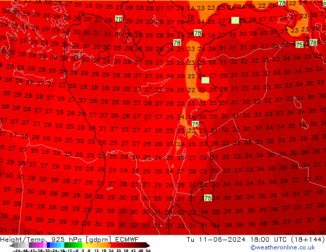 Height/Temp. 925 hPa ECMWF  11.06.2024 18 UTC