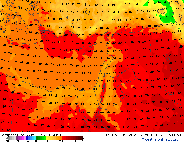 Temperature (2m) ECMWF Th 06.06.2024 00 UTC