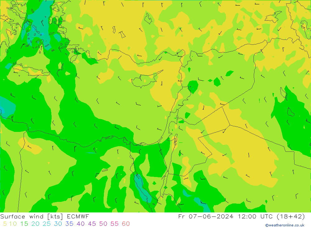 Vento 10 m ECMWF Sex 07.06.2024 12 UTC