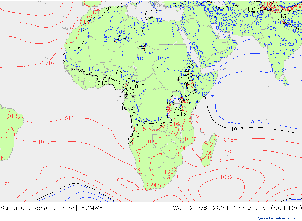 Presión superficial ECMWF mié 12.06.2024 12 UTC