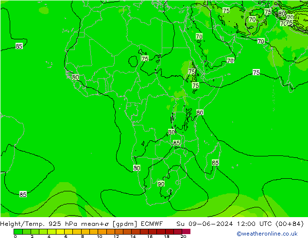 Height/Temp. 925 hPa ECMWF Su 09.06.2024 12 UTC