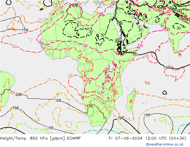 Géop./Temp. 850 hPa ECMWF ven 07.06.2024 12 UTC