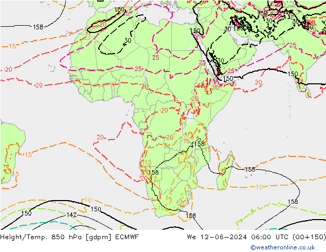 Yükseklik/Sıc. 850 hPa ECMWF Çar 12.06.2024 06 UTC