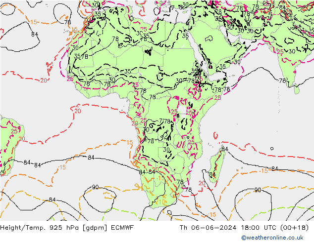 Géop./Temp. 925 hPa ECMWF jeu 06.06.2024 18 UTC