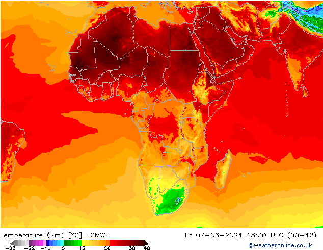 карта температуры ECMWF пт 07.06.2024 18 UTC