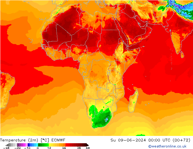 Temperatura (2m) ECMWF dom 09.06.2024 00 UTC