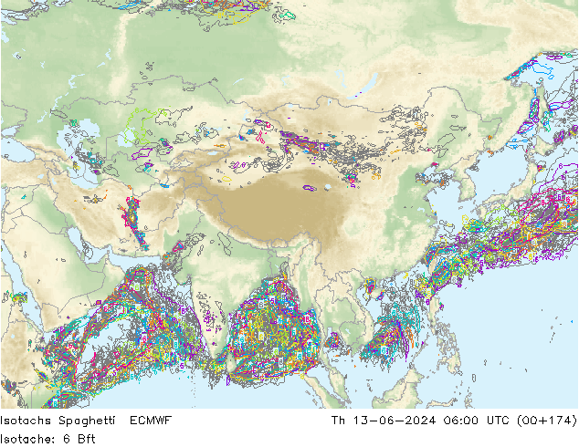 Isotachs Spaghetti ECMWF чт 13.06.2024 06 UTC