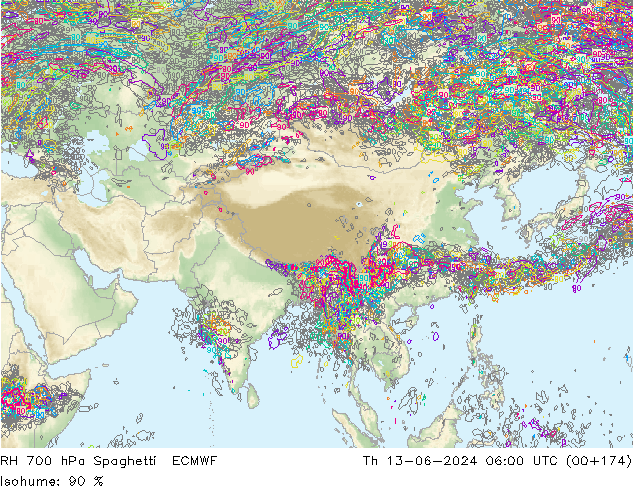 RV 700 hPa Spaghetti ECMWF do 13.06.2024 06 UTC