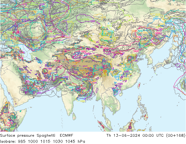 Luchtdruk op zeeniveau Spaghetti ECMWF do 13.06.2024 00 UTC