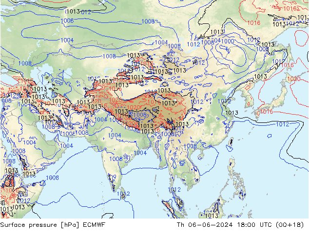 Surface pressure ECMWF Th 06.06.2024 18 UTC