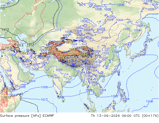 Surface pressure ECMWF Th 13.06.2024 06 UTC